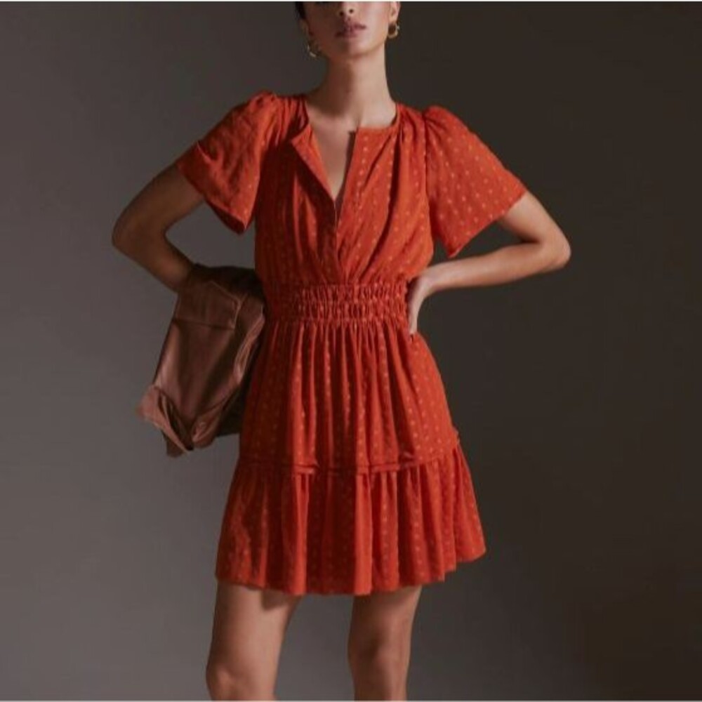 Anthropologie Somerset Mini Dress Polka Dot Terra Cotta Orange Women's Small